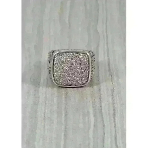 John Hardy Sterling Silver Classic Chain Signet Ring with Diamonds Size 8.75 - Picture 2 of 13